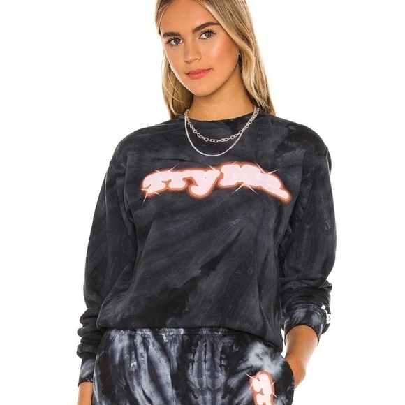 Sami Ryan Revolve Crewneck Sweatshirt Try Me Black Tie Dye NEW. - Picture 1 of 8